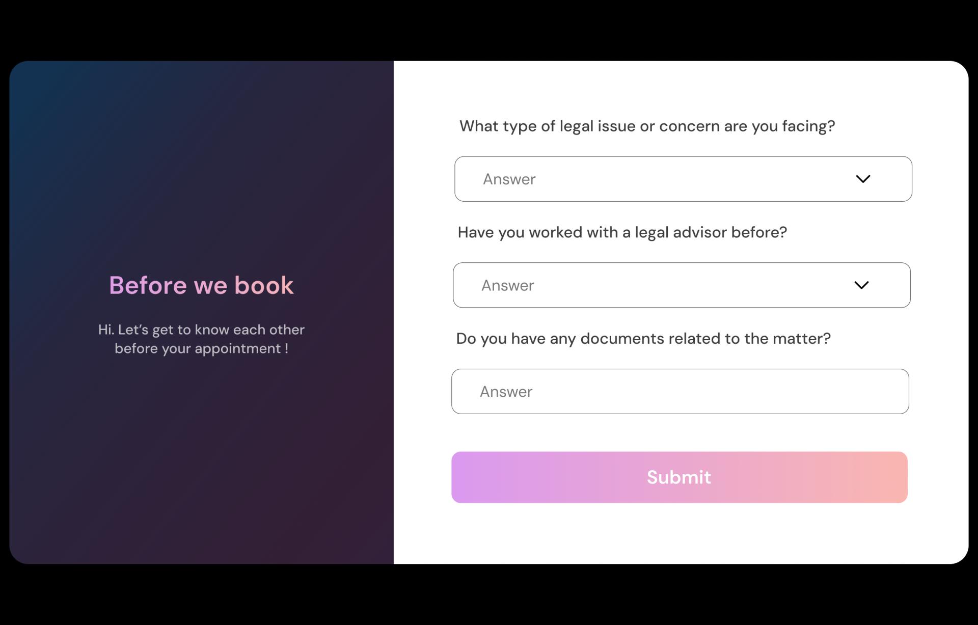 Lawyer Booking Questions