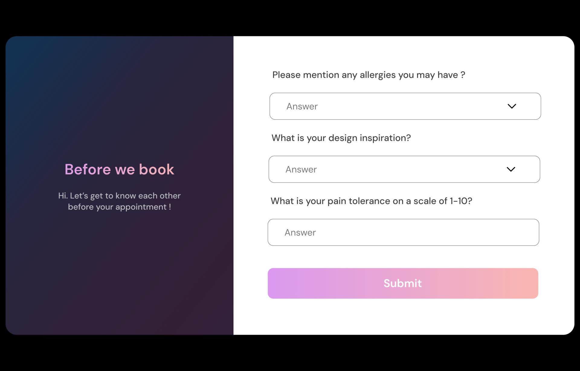Tattoo Studio Booking Questions