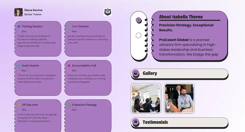 Individual Trainer/Coach Booking Page