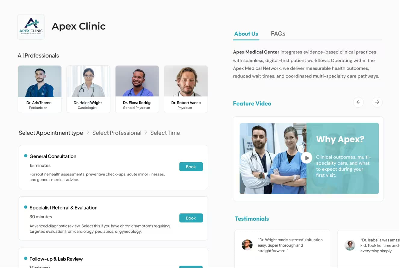 Appointment booking page of multi-location service business with different providers