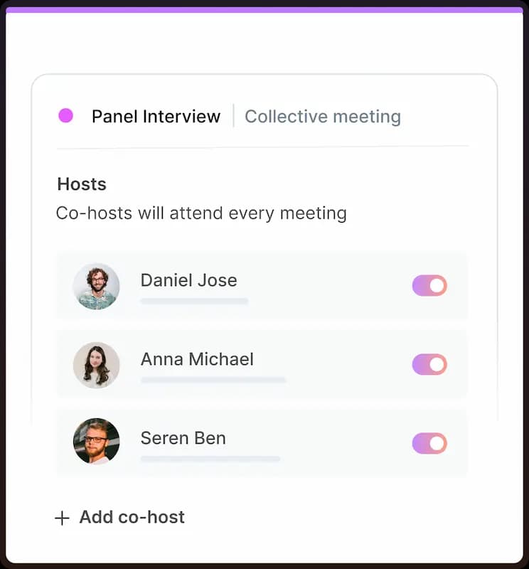 Collective scheduling setup for panel interviews and meetings with multiple co-hosts