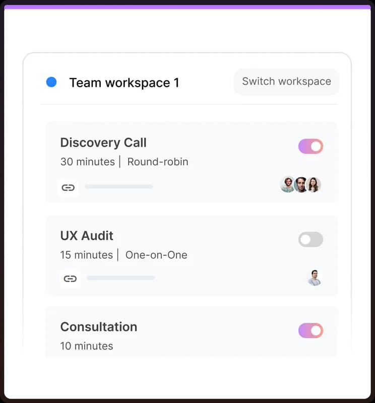 Team scheduling page showing services and providers