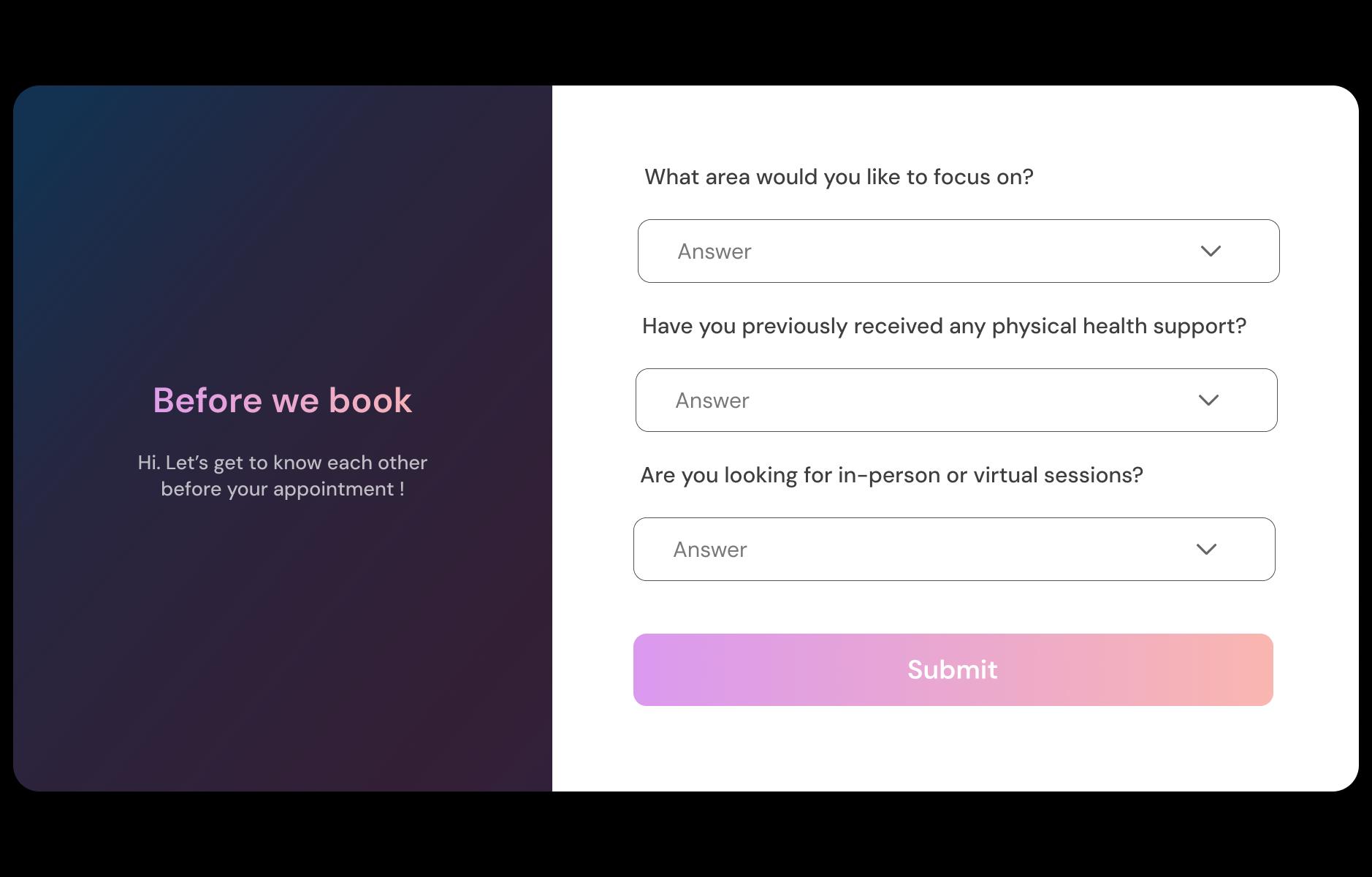 Physical Therapy Booking Questions